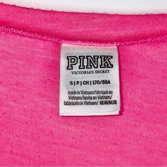 S VS Pink Short Sleeve Neon Sheer Burnout V Neck Hot Pink Logo Tee Shirt Top - Picture 5 of 8